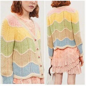 LoveShackFancy Deena Alpaca Wool Rainbow Pastel Zig Zag Cardigan Sweater Small